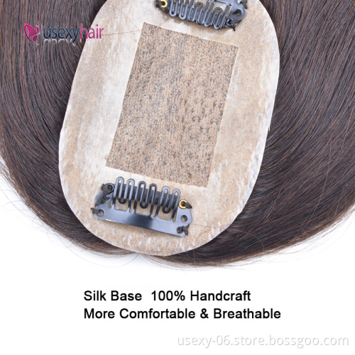 Human Hair Toppers Straight Hairpieces 100% Real Virgin Brazilian 6x9cm Silk Base Clip In Human Hair Toupee